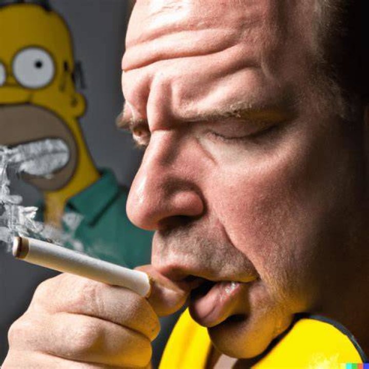 Homer is lighting a cigarette. 