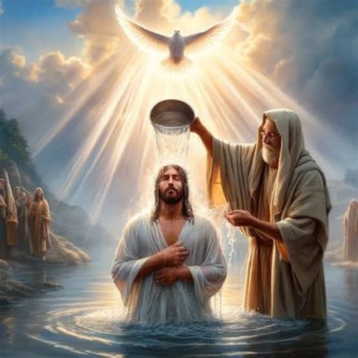 Lisa is being baptized as her family watches.